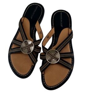 Montego Bay Club Sandals Women's Size 11 Brown Black Strappy Slides